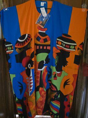 African Art Kaftan Maxi Dress & Scarf 1SFM